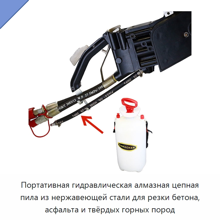 Портативная гидравлическая алмазная цепная пила из нержавеющей стали для резки бетона, асфальта и твёрдых горных пород — Гидравлические цепные пилы