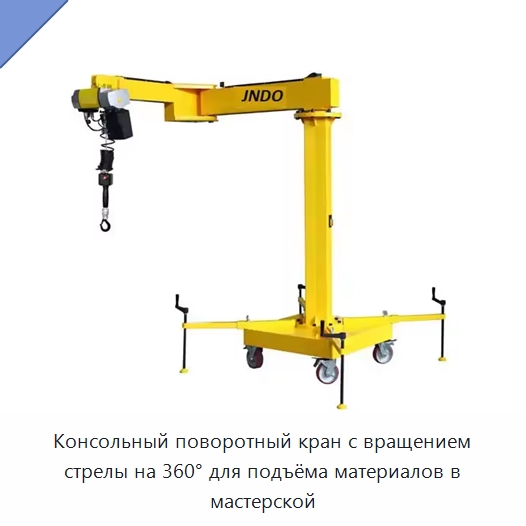 Консольный поворотный кран с вращением стрелы на 360° для подъёма материалов в мастерской — Консольные краны
