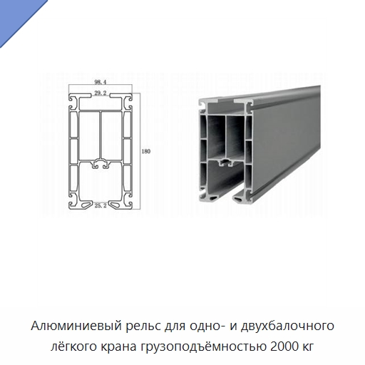 Алюминиевый рельс для одно- и двухбалочного лёгкого крана грузоподъёмностью 2000 кг — Плавучие краны