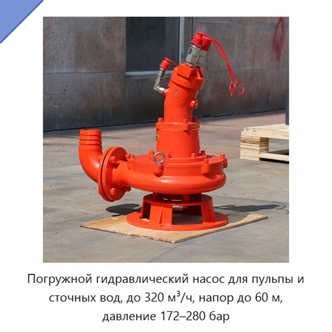 Погружной гидравлический насос для пульпы и сточных вод, до 320 м³/ч, напор до 60 м, давление 172–280 бар