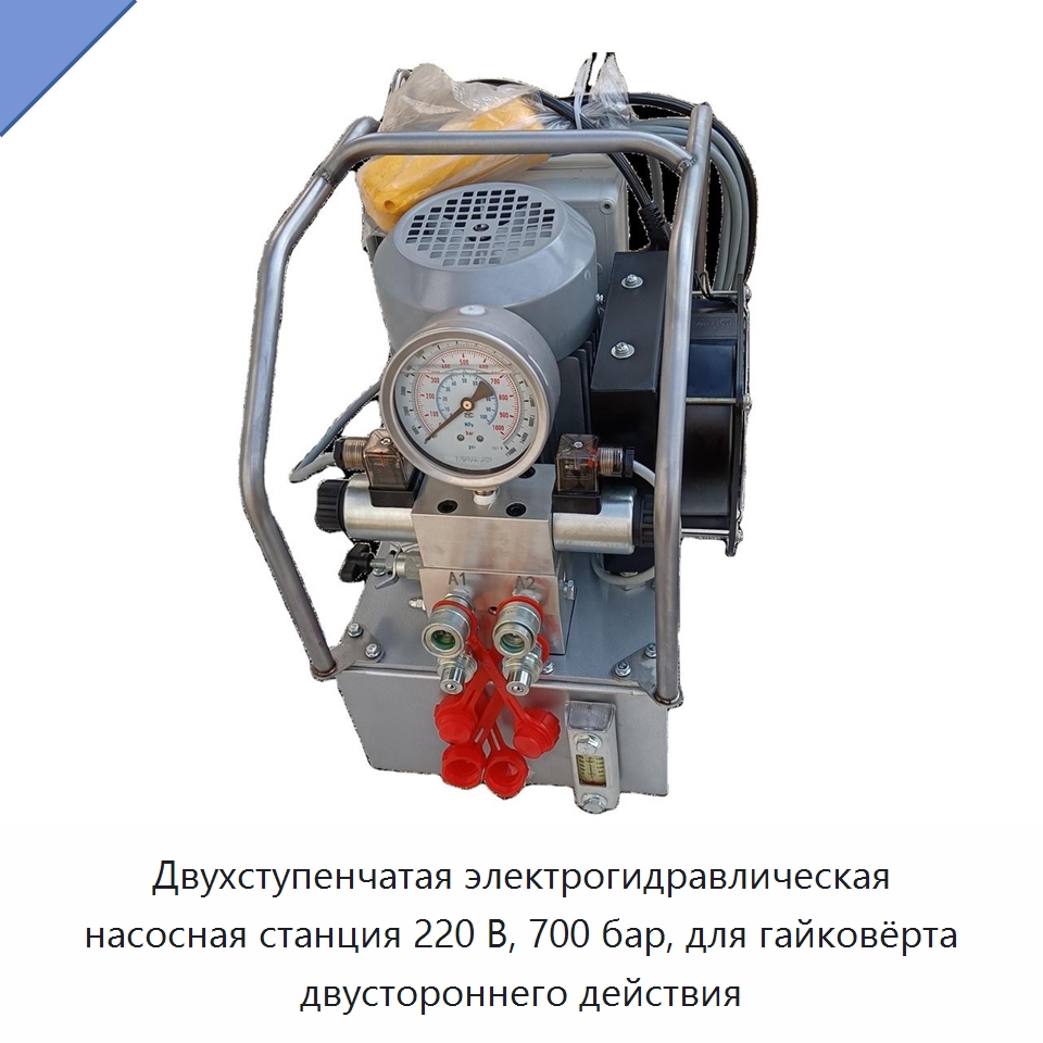 Двухступенчатая электрогидравлическая насосная станция 220 В, 700 бар, для гайковёрта двустороннего действия — Гидравлические насосы
