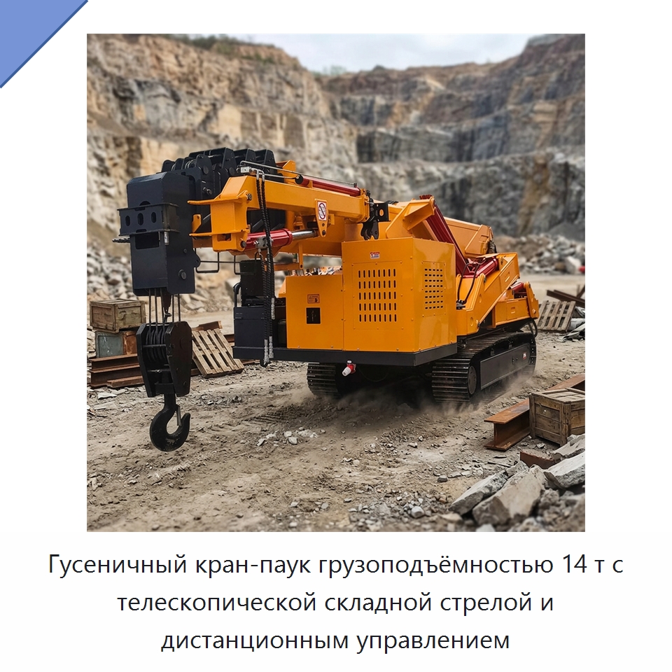 Гусеничный кран-паук грузоподъёмностью 14 т с телескопической складной стрелой и дистанционным управлением — Краны