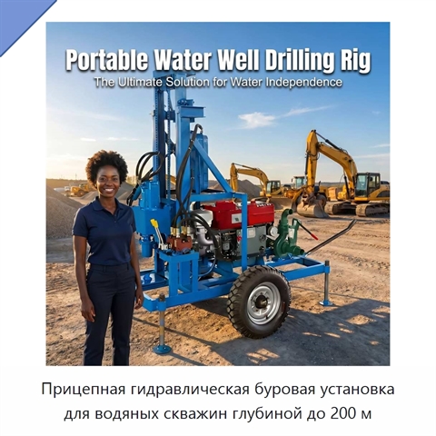 Прицепная гидравлическая буровая установка для водяных скважин глубиной до 200 м