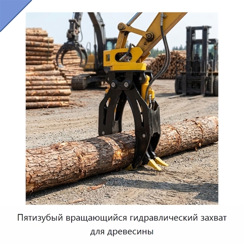 Пятизубый вращающийся гидравлический захват для древесины