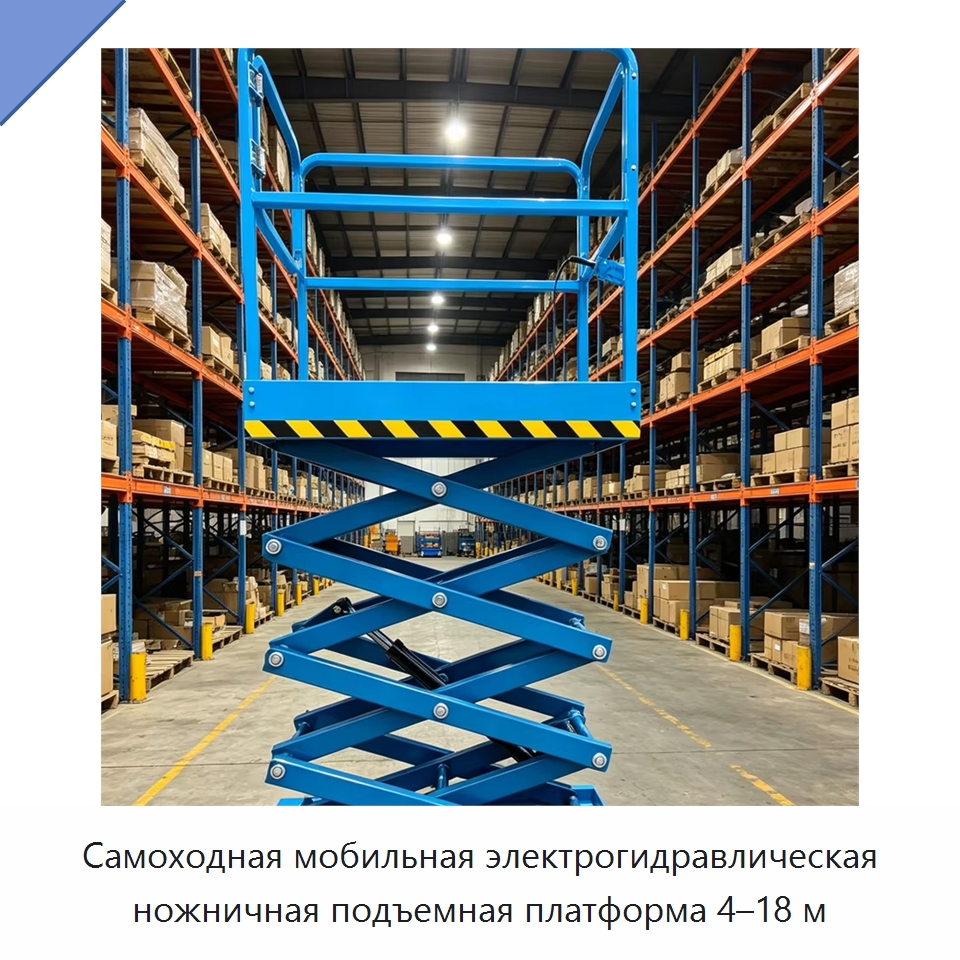 Самоходная мобильная электрогидравлическая ножничная подъемная платформа 4–18 м — Строительные подъёмники