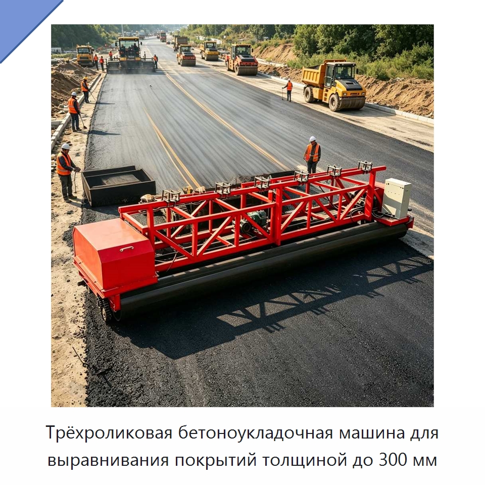Трёхроликовая бетоноукладочная машина для выравнивания покрытий толщиной до 300 мм — Дорожная техника