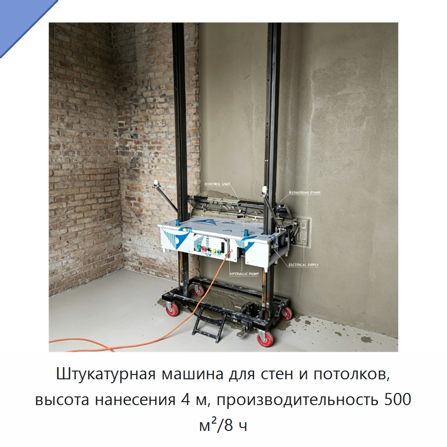Штукатурная машина для стен и потолков, высота нанесения 4 м, производительность 500 м²/8 ч — Штукатурные машины