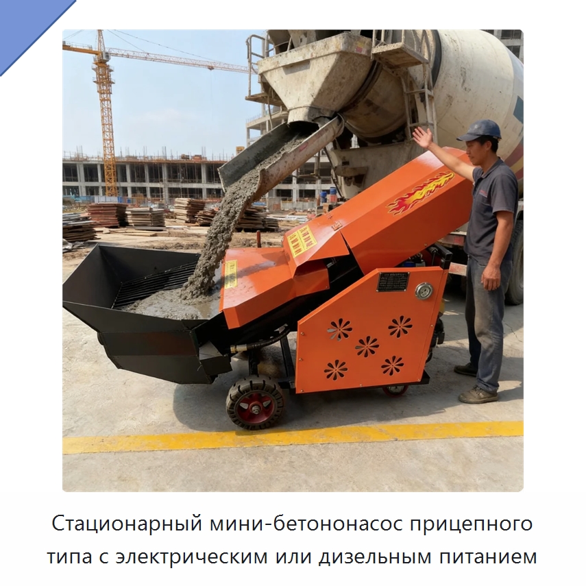 Стационарный мини-бетононасос прицепного типа с электрическим или дизельным питанием — Бетонная техника