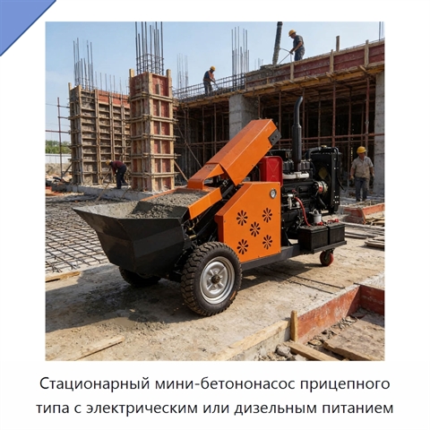 Стационарный мини-бетононасос прицепного типа с электрическим или дизельным питанием