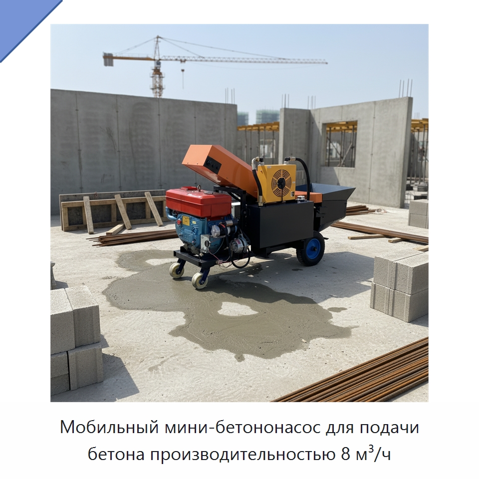 Мобильный мини-бетононасос для подачи бетона производительностью 8 м³/ч — Оборудование для работы с бетоном