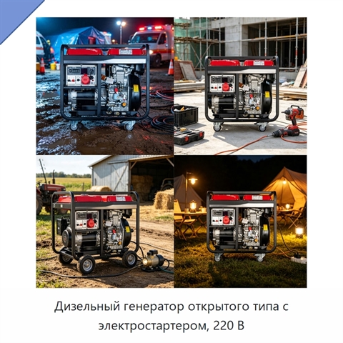 Дизельный генератор открытого типа с электростартером, 220 В