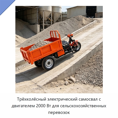 Трёхколёсный электрический самосвал с двигателем 2000 Вт для сельскохозяйственных перевозок