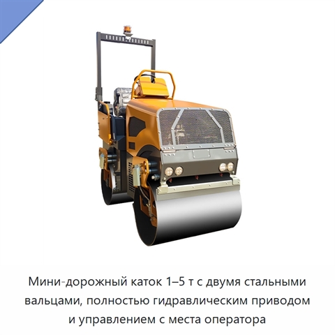 Мини-дорожный каток 1–5 т с двумя стальными вальцами, полностью гидравлическим приводом и управлением с места оператора