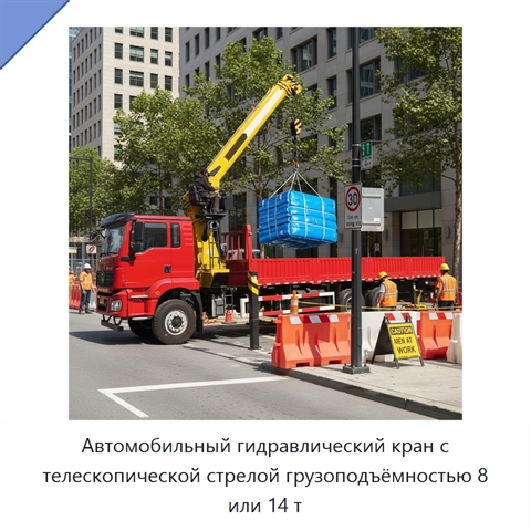 Автомобильный гидравлический кран с телескопической стрелой грузоподъёмностью 8 или 14 т