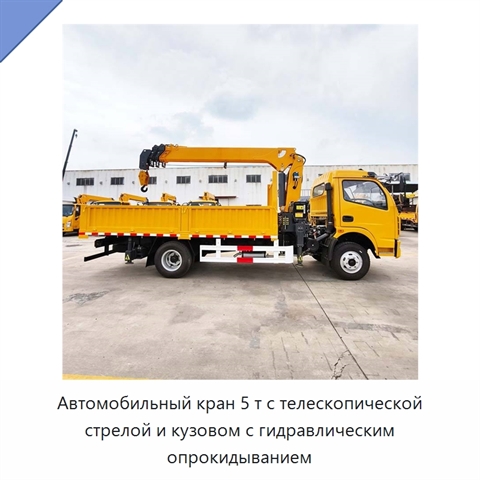 Автомобильный кран 5 т с телескопической стрелой и кузовом с гидравлическим опрокидыванием