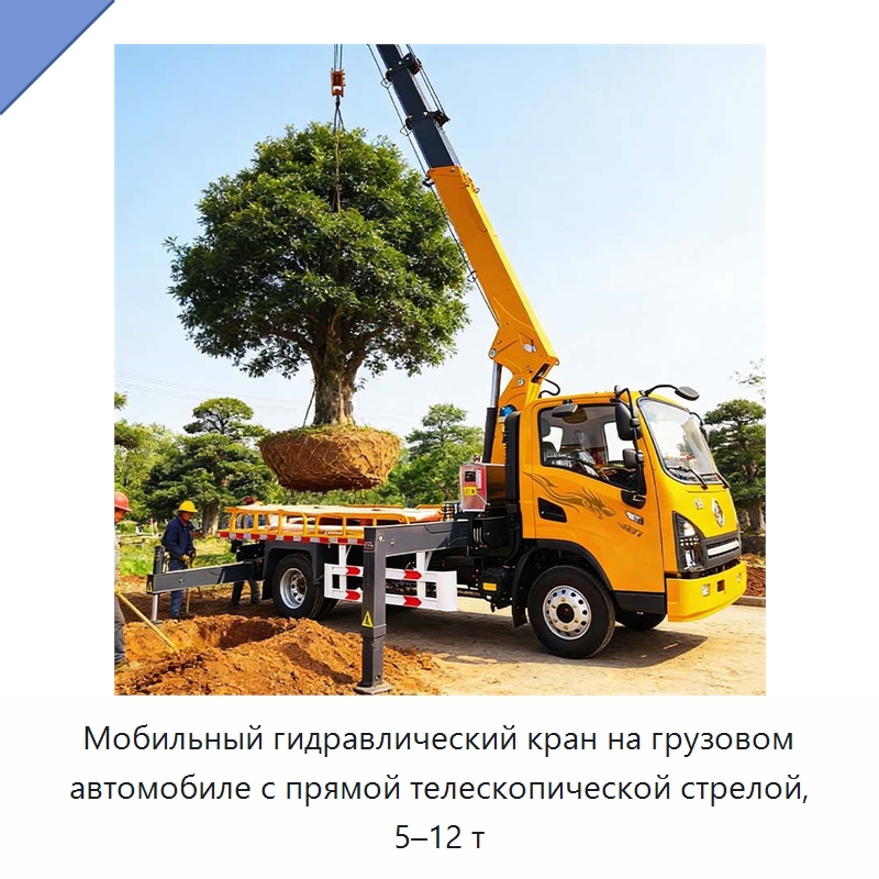 Мобильный гидравлический кран на грузовом автомобиле с прямой телескопической стрелой, 5–12 т — Краны