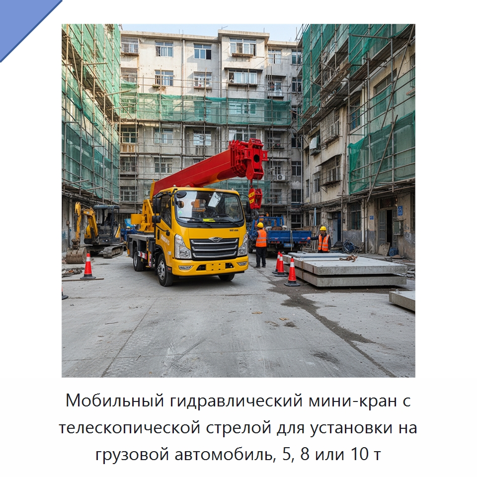 Мобильный гидравлический мини-кран с телескопической стрелой для установки на грузовой автомобиль, 5, 8 или 10 т — Краны