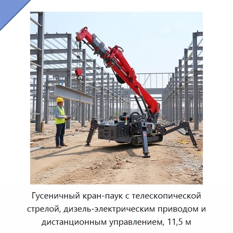 Гусеничный кран-паук с телескопической стрелой, дизель-электрическим приводом и дистанционным управлением, 11,5 м