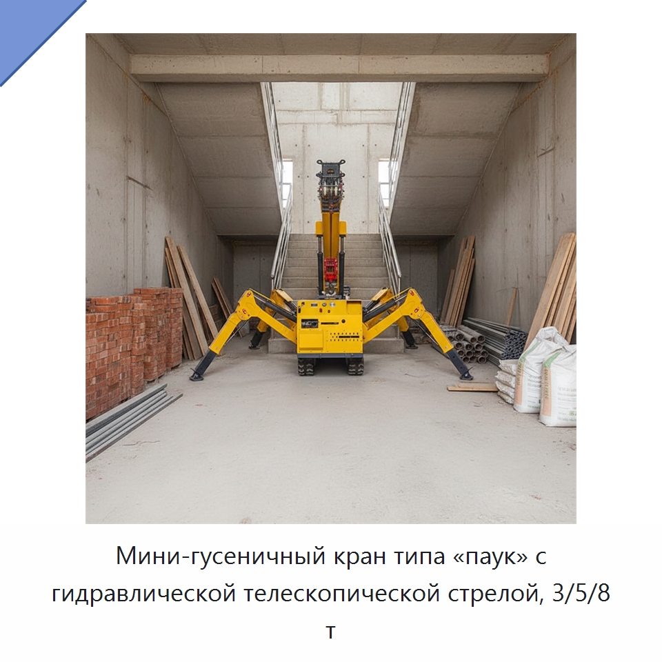 Мини-гусеничный кран типа «паук» с гидравлической телескопической стрелой, 3/5/8 т — Краны