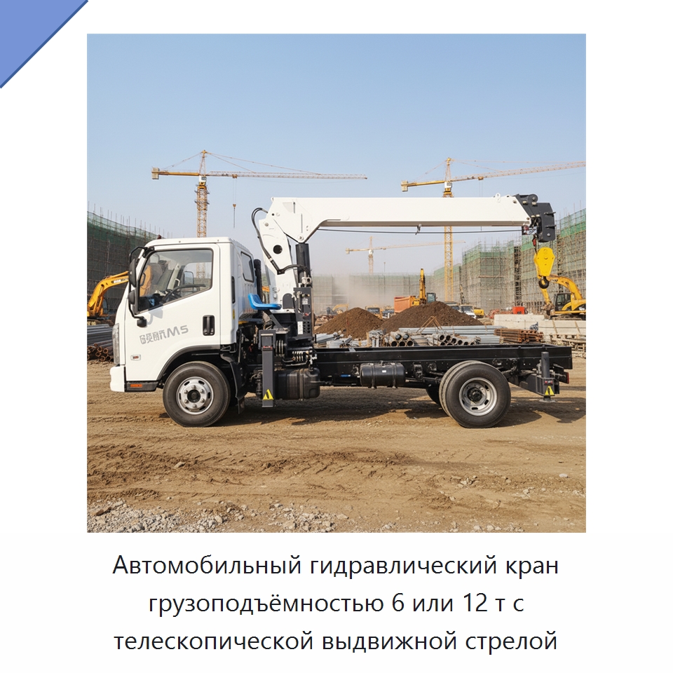 Автомобильный гидравлический кран грузоподъёмностью 6 или 12 т с телескопической выдвижной стрелой — Краны