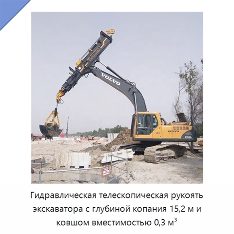 Гидравлическая телескопическая рукоять экскаватора с глубиной копания 15,2 м и ковшом вместимостью 0,3 м³