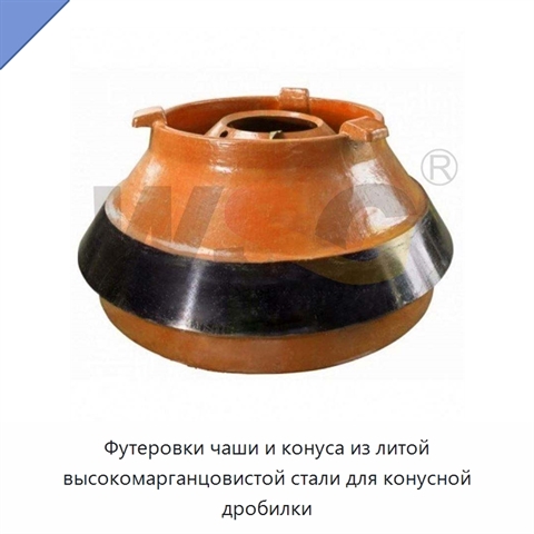 Футеровки чаши и конуса из литой высокомарганцовистой стали для конусной дробилки