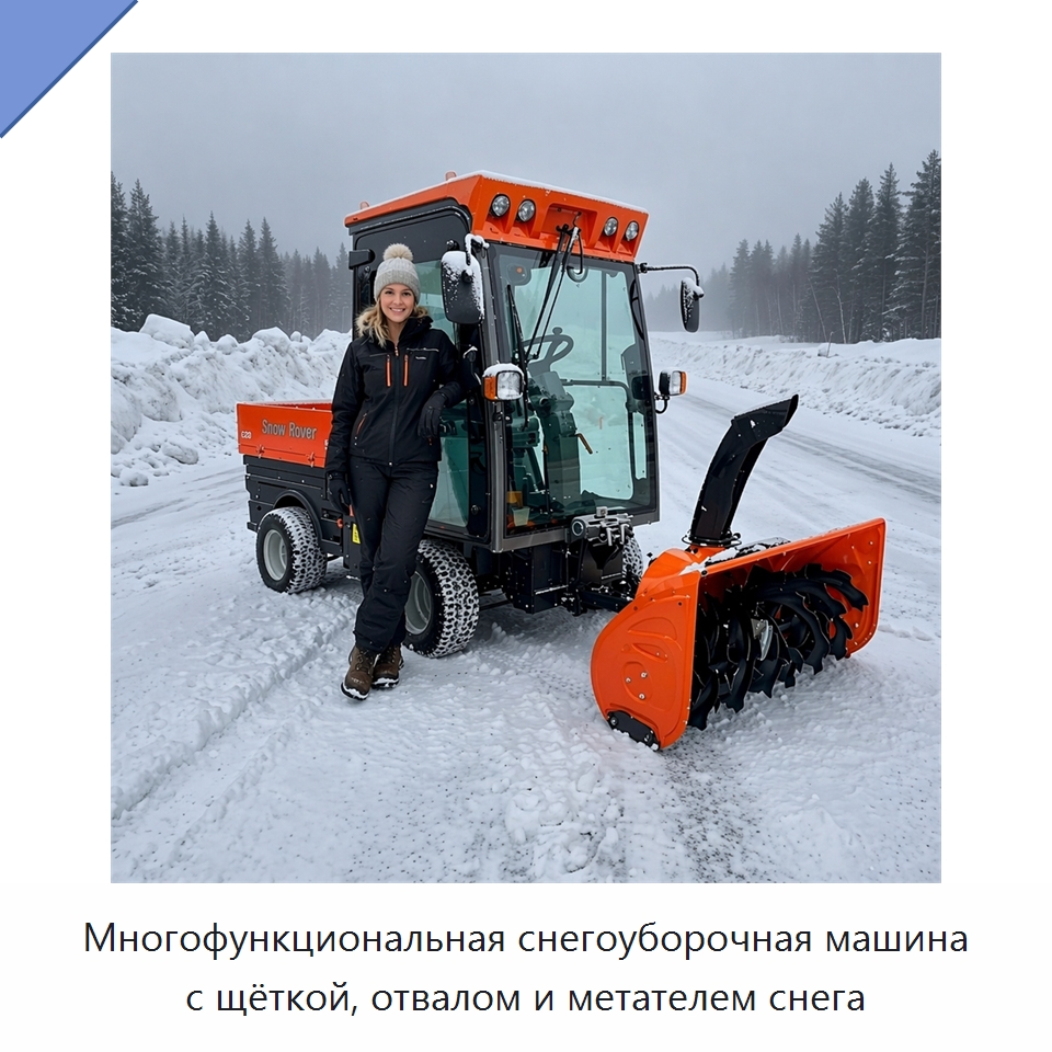 Многофункциональная снегоуборочная машина с щёткой, отвалом и метателем снега — Коммунальная техника