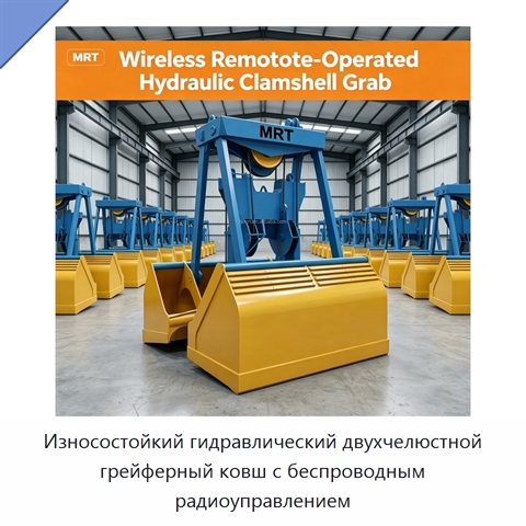Износостойкий гидравлический двухчелюстной грейферный ковш с беспроводным радиоуправлением