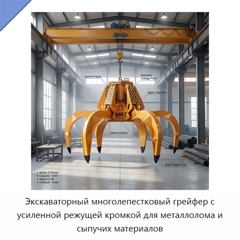 Экскаваторный многолепестковый грейфер с усиленной режущей кромкой для металлолома и сыпучих материалов