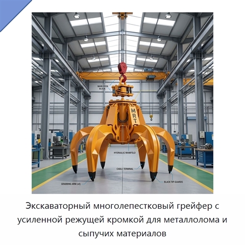 Экскаваторный многолепестковый грейфер с усиленной режущей кромкой для металлолома и сыпучих материалов