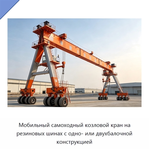 Мобильный самоходный козловой кран на резиновых шинах с одно- или двухбалочной конструкцией