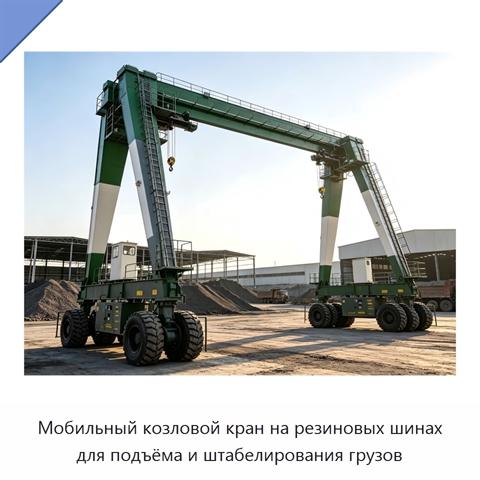 Мобильный козловой кран на резиновых шинах для подъёма и штабелирования грузов