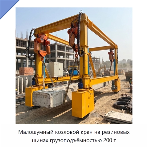 Малошумный козловой кран на резиновых шинах грузоподъёмностью 200 т
