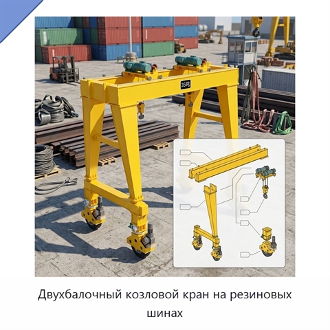 Двухбалочный козловой кран на резиновых шинах