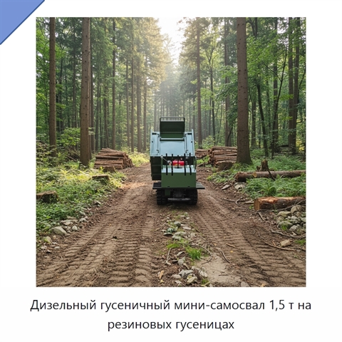 Дизельный гусеничный мини-самосвал 1,5 т на резиновых гусеницах