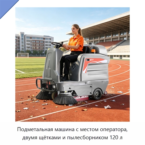 Подметальная машина с местом оператора, двумя щётками и пылесборником 120 л