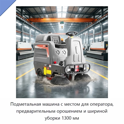 Подметальная машина с местом для оператора, предварительным орошением и шириной уборки 1300 мм