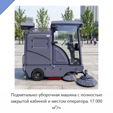 Подметально-уборочная машина с полностью закрытой кабиной и местом оператора, 17 000 м²/ч