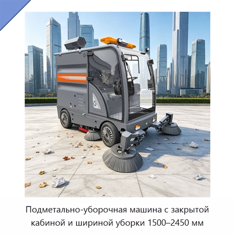 Подметально-уборочная машина с закрытой кабиной и шириной уборки 1500–2450 мм