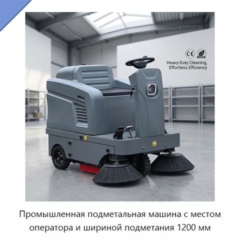 Промышленная подметальная машина с местом оператора и шириной подметания 1200 мм