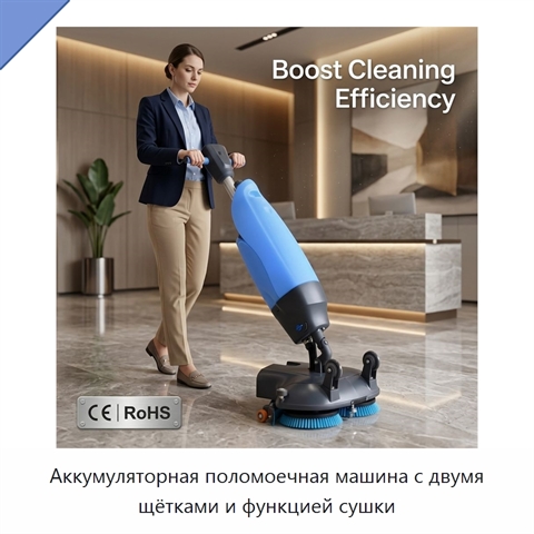 Аккумуляторная поломоечная машина с двумя щётками и функцией сушки