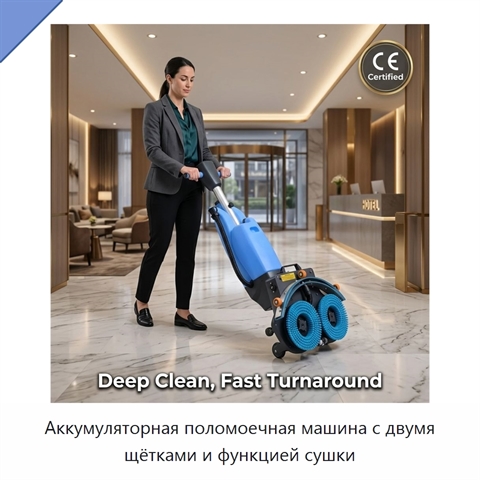 Аккумуляторная поломоечная машина с двумя щётками и функцией сушки