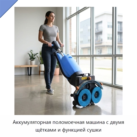 Аккумуляторная поломоечная машина с двумя щётками и функцией сушки