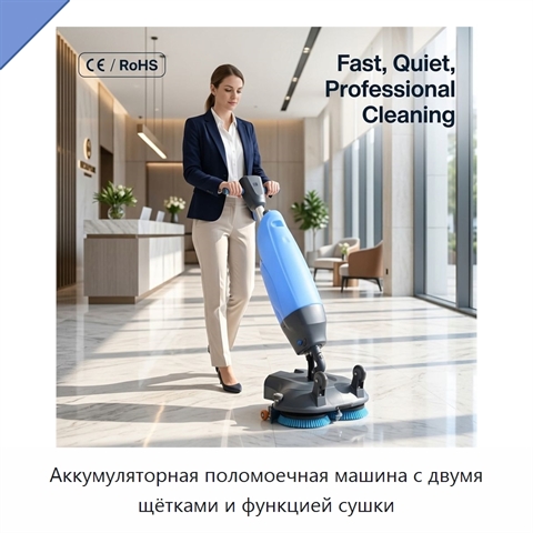 Аккумуляторная поломоечная машина с двумя щётками и функцией сушки