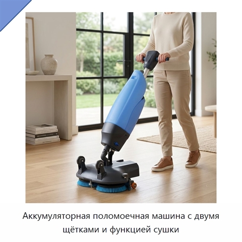 Аккумуляторная поломоечная машина с двумя щётками и функцией сушки