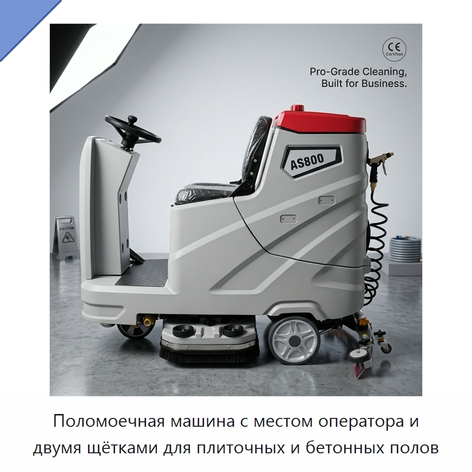 Поломоечная машина с местом оператора и двумя щётками для плиточных и бетонных полов — Подметальные машины