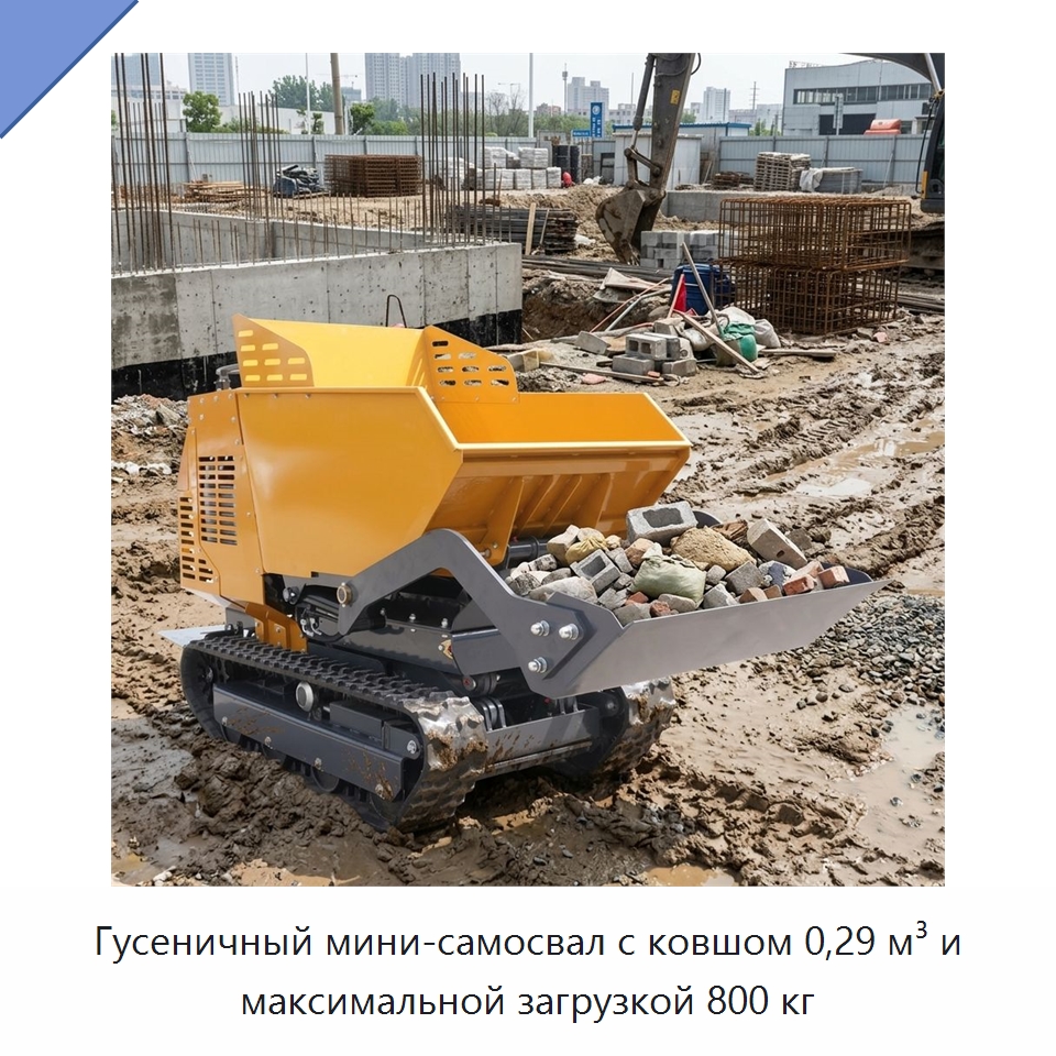Гусеничный мини-самосвал с ковшом 0,29 м³ и максимальной загрузкой 800 кг — Землеройная техника