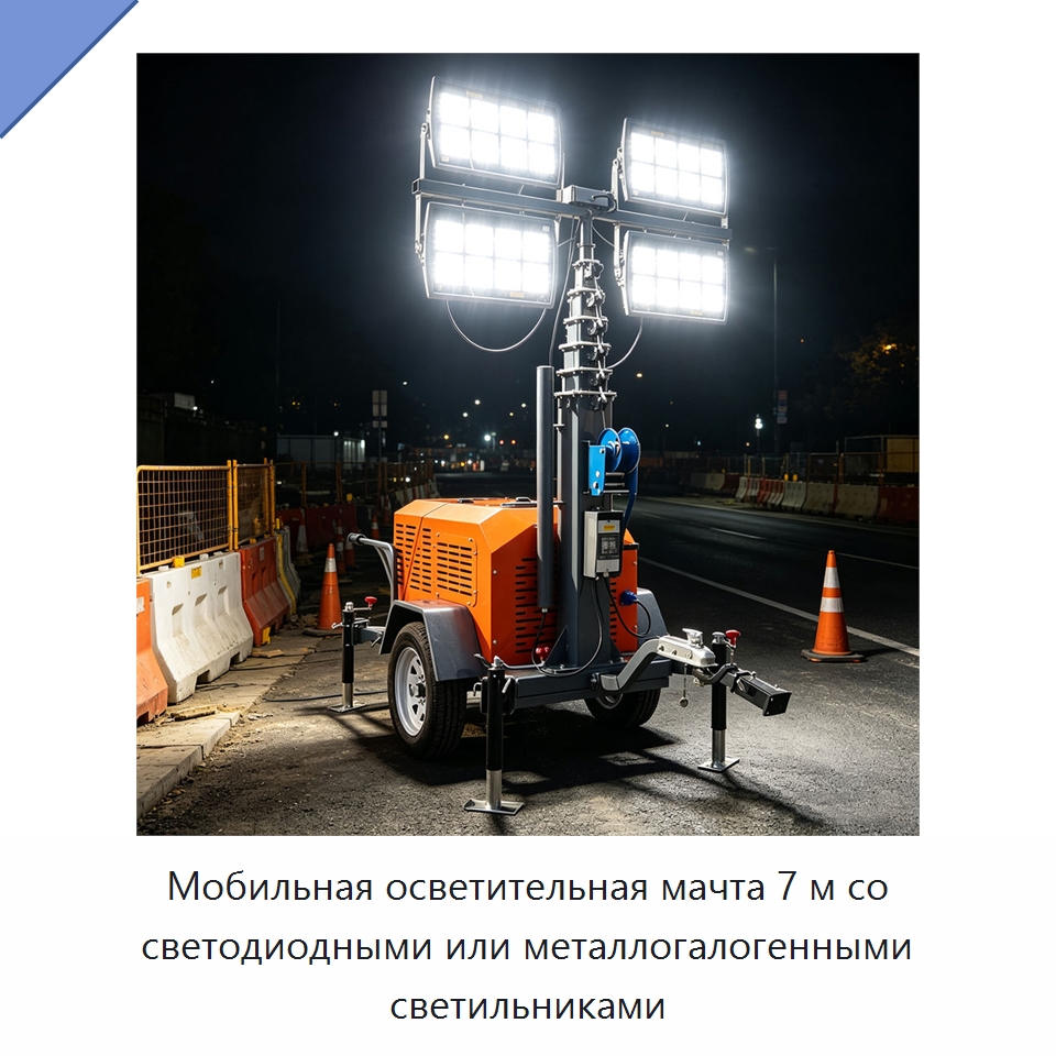 Мобильная осветительная мачта 7 м со светодиодными или металлогалогенными светильниками — Осветительные мачты
