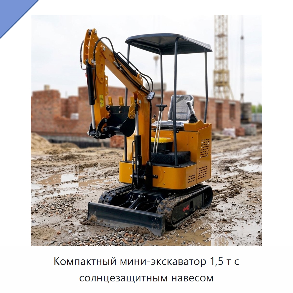 Компактный мини-экскаватор 1,5 т с солнцезащитным навесом — Землеройная техника