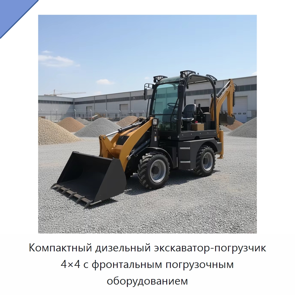 Компактный дизельный экскаватор-погрузчик 4×4 с фронтальным погрузочным оборудованием — Землеройная техника